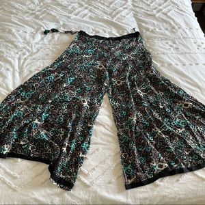 Flared Oversized Pants Bottoms with Button Closure Tassles Drawstring Waistband